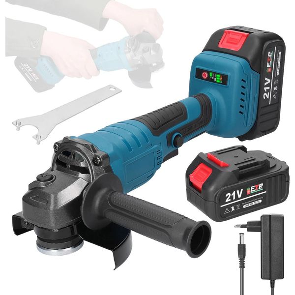 Smerigliatrice Angolare A Batteria, 21V, Motore Brushless, Diametro 125 Mm, 2 Batterie-image