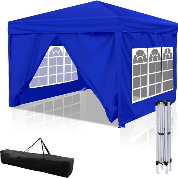 Gazebo Pieghevole Bettizia, Gazebo Con 4 Pareti Laterali, Gazebo Per Feste Con Protezione Uv, Gazebo Pieghevole 3X3M Con 4 Lati Blu-image