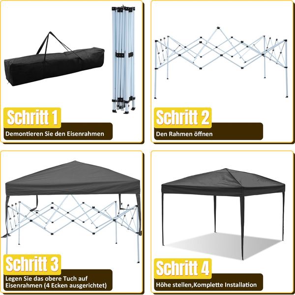 Gazebo Pieghevole Bettizia, Gazebo Impermeabile, Gazebo Per Feste Con Protezione Uv, Gazebo Da Giardino Per Feste In Terrazza, Gazebo Pieghevole 3X3M Senza Lati Grigio-image