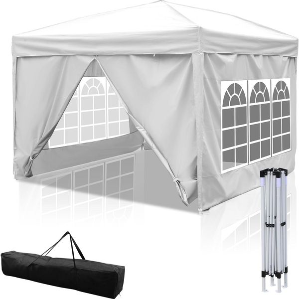 Gazebo Pieghevole Clanmacy Gazebo, Gazebo Con 4 Pareti Laterali, Tende Per Feste Con Protezione Uv, Gazebo Pieghevole 3X3 M Con 4 Lati Bianchi-image