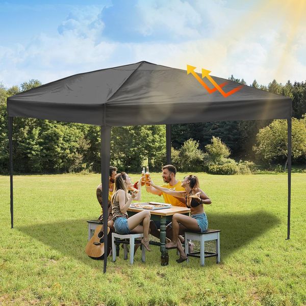 Tolletour Gazebo Pieghevole, Tendone Impermeabile, Gazebo Per Feste Con Protezione Uv, Gazebo Da Giardino Per Feste In Terrazza, Gazebo Pieghevole 3X3M Senza Lati Grigio-image