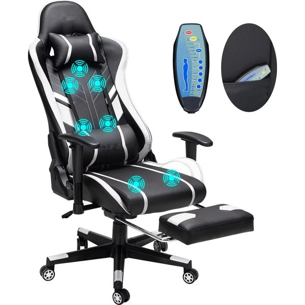 Sedia Da Ufficio, Design Ergonomico, Regolabile In Altezza, Bianca E Nera-image