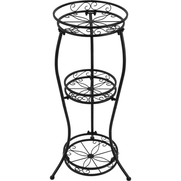Portavasi - Scaffale Per Fiori In Metallo, 3 Ripiani - Per Giardino, Balcone, Soggiorno - Interno/Esterno - Da Montare - Nero-image