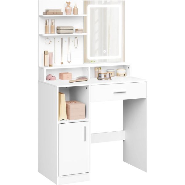 Tavolo Da Trucco - Tavolo Da Toeletta - Senza Specchio - 1 Cassetto - 80X40X140 Cm - Piano Del Tavolo Con Portata 50 Kg - Pannello Truciolare + Vetro - Bianco-image