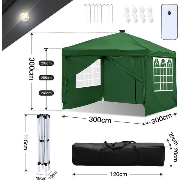 Izrielar Gazebo 3X3 M Gazebo Pieghevole Con 4 Pareti Laterali Borsa Impermeabile Protezione Uv 50+ Gazebo Da Giardino Pop-Up Tenda Da Giardino Tenda Da Festa Verde-image