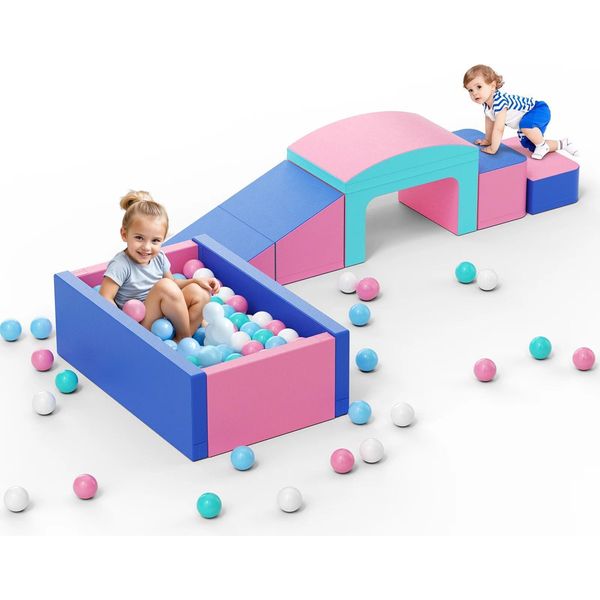 Set Di Blocchi In Schiuma - Blocchi Da Arrampicata - 9 Pezzi - Softplay - Per Bambini Piccoli - Interno/Esterno - Schiuma Di Lattice - Rosa-image