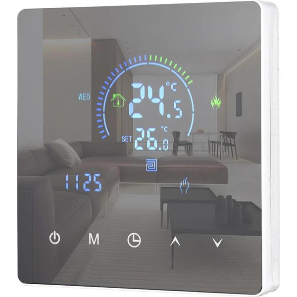 Termostato Wifi/Wlan Intelligente - Regolatore Di Temperatura Per Riscaldamento Ad Acqua - Display Lcd - Tasti Touch - Controllo Tramite App - 240 V - 6 W - Nero-image