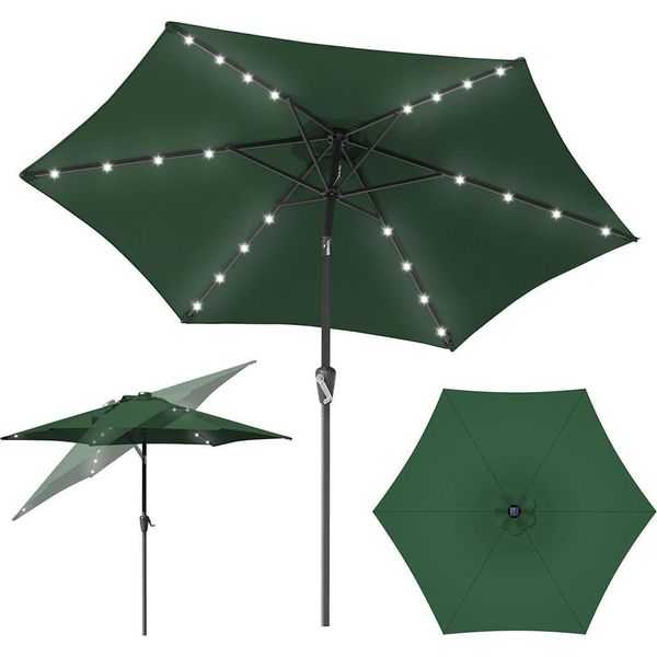 Izrielar Ombrellone Da 2,7 M UV50+ Inclinabile Protezione Solare Ombrellone Da Giardino Ombrellone Da Spiaggia Led Solare, Pieghevole, Telo Con Rivestimento Pa, Verde-image