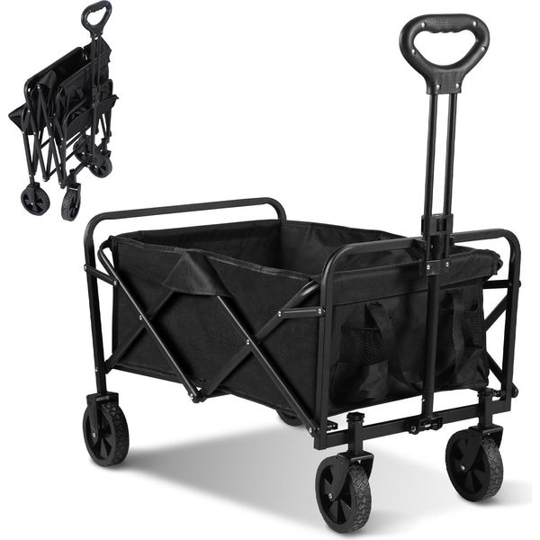 Bettizia Carrello A Mano Pieghevole, Carrello A Mano, Carrello Da Giardino Ultraleggero, Fino A 80 Kg Caricabile Manico Telescopico Nero Carrello Pieghevole Per La Spesa, Giardino-image