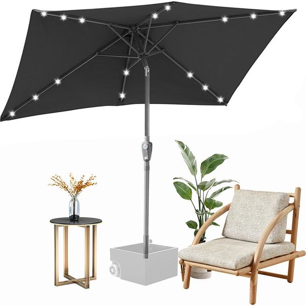 Izrielar 140X210M Ombrellone UV50+ Inclinabile Protezione Solare Ombrellone Da Giardino Ombrellone Da Spiaggia Led Solare, Pieghevole, Telo Con Rivestimento Pa, Grigio-image