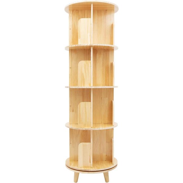 Libreria Girevole - 4 Ripiani - Rotante A 360° - Grande Capienza - Legno Naturale - Richiede Assemblaggio - Marrone-image