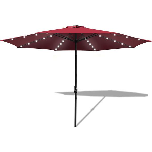 Ombrellone Izrielar 3,5 M UV50+ Protezione Solare Ombrellone Da Giardino Ombrellone Da Spiaggia Led Solare, Non Pieghevole, Telo Con Rivestimento Pa, Rosso-image
