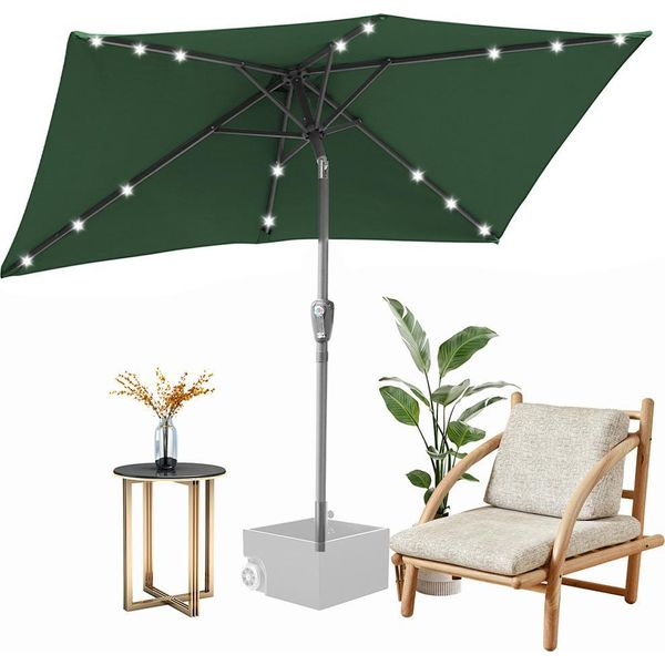 Izrielar 140X210M Ombrellone UV50+ Inclinabile Protezione Solare Ombrellone Da Giardino Ombrellone Da Spiaggia Led Solare, Pieghevole, Telo Con Rivestimento Pa, Verde-image