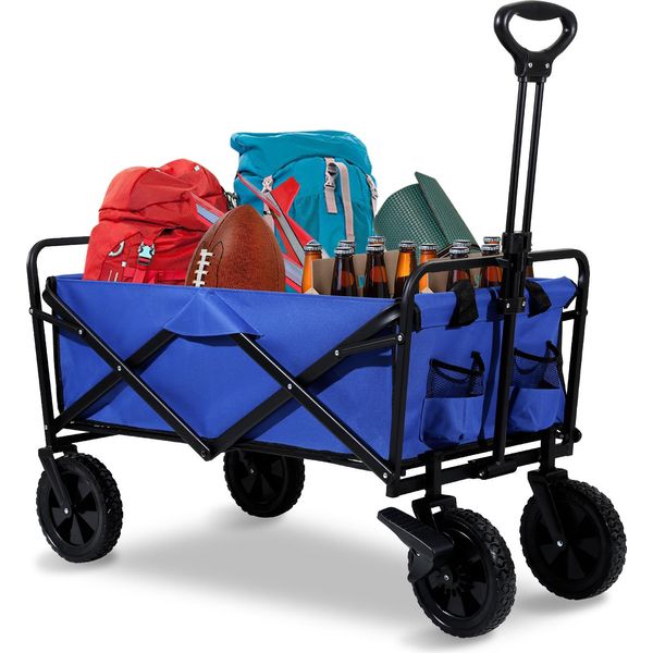 Carrello Pieghevole Izrielar Con Tetto Carrello A Mano Carrello Da Trasporto, Carrello Da Spiaggia, Pieghevole, Ruote In Gomma Piena, Fino A 80 Kg, Con Freni + Borsa Per Il Trasporto - Carrello Da Giardino-image
