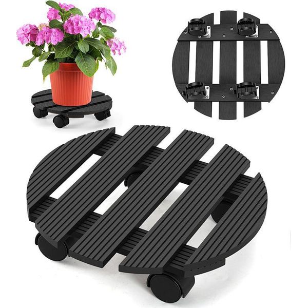 Izrielar 2X Wpc Rotelle Per Piante 30 Cm, Rotelle Per Fiori Con Portata 80 Kg, Sottobicchieri Con Rotelle, Rotelle Per Vasi Da Fiori, Vaso Da Fiori (Rotondo, Grigio)-image