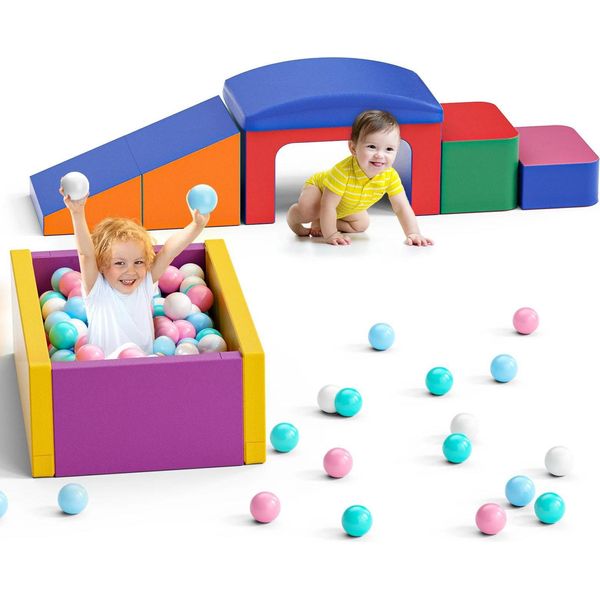 Blocchi Di Schiuma Per Bambini - Set Di Blocchi Da Arrampicata - 9 Pezzi - Schiuma Di Lattice, Morbida E Grande - Per Bambini Da 0 A 3 Anni - Interno/Esterno, Piscina Di Palline - Blu-image
