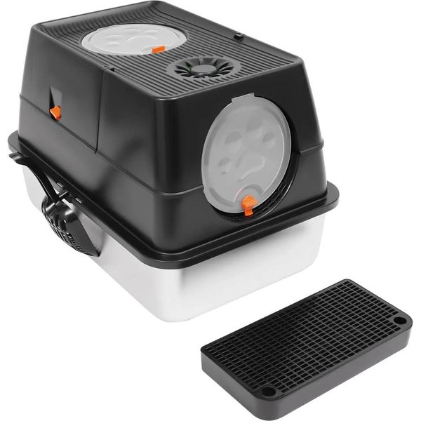 Lettiera Per Gatti Con Coperchio - Lettiera Chiusa - Filtro Antiodore Con Carbone Attivo - Fondo Antiscivolo - Facile Da Pulire - Acciaio Inossidabile + Pp + Abs - Nero-image