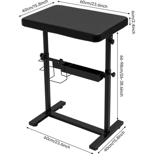 Poggiabraccio Per Tatuaggi - Supporto Regolabile Con Ripiano - Imbottitura Inpoliuretano60X40 Cm - Altezza 66-98 Cm - Capacità Di Carico 50 Kg - Autoportante - Nero-image