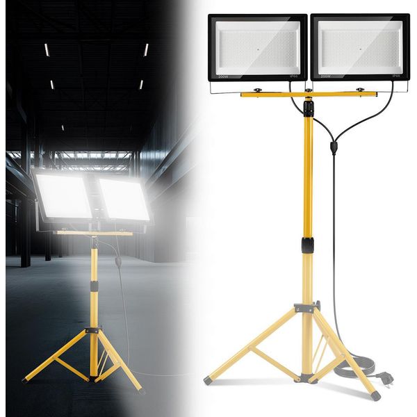Izrielar Faretto Da Cantiere A Led 200W, Faretto Con Treppiede E Cavo Da 3 M Con Spina, Faretto Da Esterno Bianco Freddo, Lampada Da Lavoro IP66 Impermeabile-image