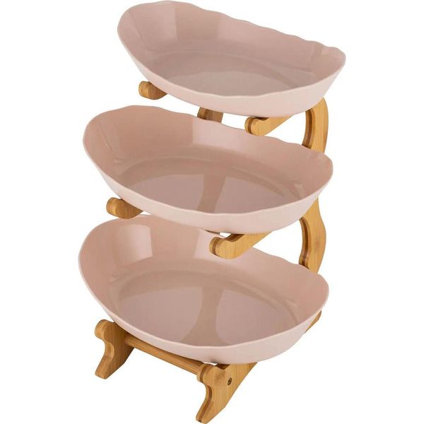 Alzata Per Torte - Etagere A 3 Piani - Plastica - Grande Capienza - Cestino Per Frutta E Verdura - Festa E Buffet - Beige-image