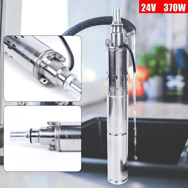 Pompa Per Pozzi Profondi - Pompa Sommersa Per Pozzi Trivellati - 24 V 16 A - Prevalenza Fino A 65 M - Uscita 2,54 Cm - Ø 7,6 Cm - 2860 Giri/Min - Spina Ue - Argento-image