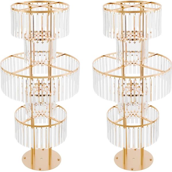 Portafiori In Cristallo - Colonna A 5 Livelli - Set Da 2 - Base Rotonda - Altezza 110 Cm - Ferro E Acrilico - Matrimonio E Festa - Oro-image