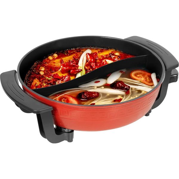 Pentola Elettrica Per Hotpot - Pentola Yin-Yang Shabu - Capacità 6 L - Potenza 1360 W - Rivestimento Antiaderente - Con Coperchio-image