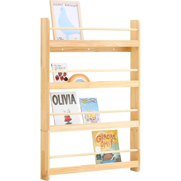 KMB08-N - Libreria Per Bambini - 4 Ripiani - 80×118×12 Cm - Legno - Per Libri, Giocattoli, Decorazioni - Richiede Assemblaggio - Marrone Caffè-image
