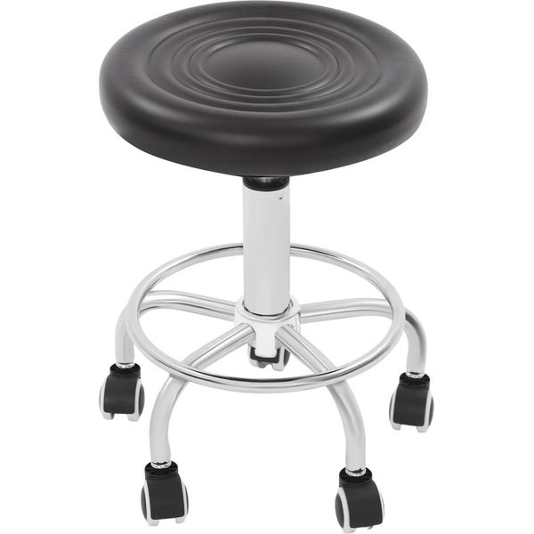 Sgabello Con Rotelle - Sedia Girevole - Regolabile In Altezza - Girevole A 360° - 5 Rotelle - Portata 150 Kg - Seduta Ergonomica - Telaio In Acciaio - Nero-image