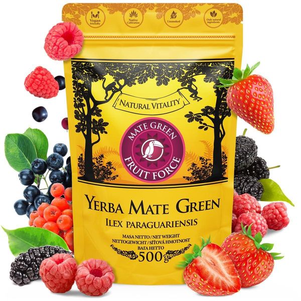 Yerba Mate Green Fruit Force 500 G – Tè Brasiliano Yerba Mate Fruttato Con Il 17% Di Bacche E Frutti Di Bosco - Fragola, Lampone, Aronia, Sambuco-image