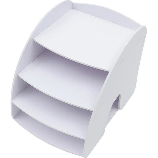 Organizer Da Scrivania - Portadocumenti - Pvc Rinforzato - Ripiano Superiore Con Scomparti Multipli - Ufficio/Scuola/Casa - 25,2×35,6×29,3 Cm - Bianco-image
