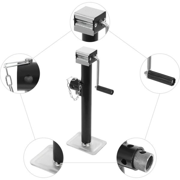 Supporto Per Rimorchio - Cavalletti/Martinetto Per Rimorchio - Portata 2,27 T (2268 Kg) - Manuale - Montaggio A Pavimento - Acciaio Q235 E 45# - Zincato - Nero/Argento-image