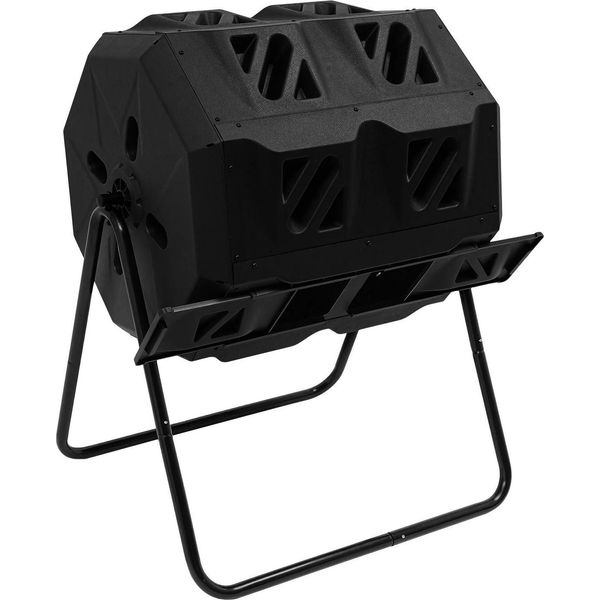 Contenitore Per Compost Da Esterno - Compostiera A Tamburo 160 L - Doppia Camera - Tamburo Rotante - Pp E Telaio In Acciaio Zincato - 70×60×93 Cm - Grigio Chiaro-image