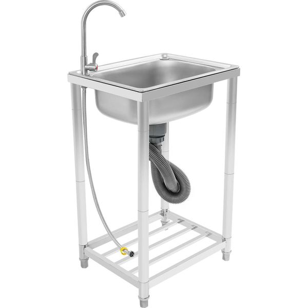 Lavello Da Cucina - Lavello Singolo Indipendente - 50 Cm - Acciaio Inossidabile - Rubinetto Girevole A 360° - Rettangolare - Giallo-image