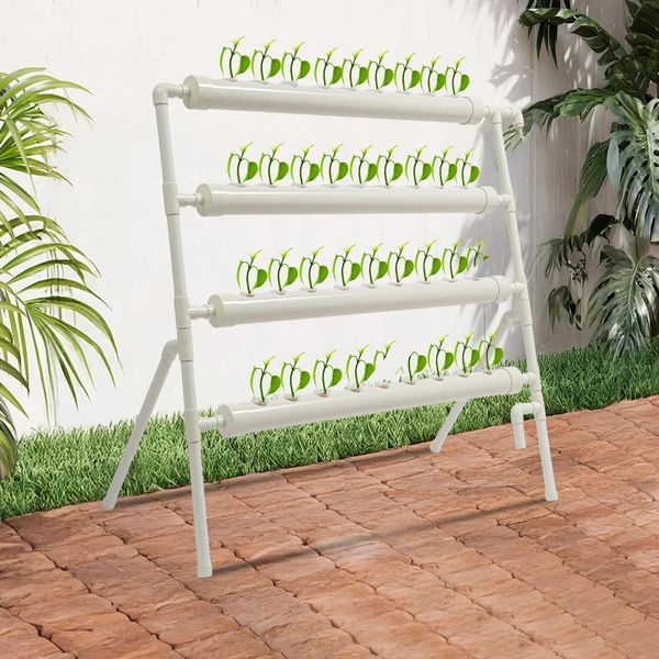 Set Idroponico - Sistema Dwc - 36 Fori Per Piante - 4 Tubi - Pompa Di Ricircolo Inclusa - Coltivazione Fuori Suolo - Bianco-image