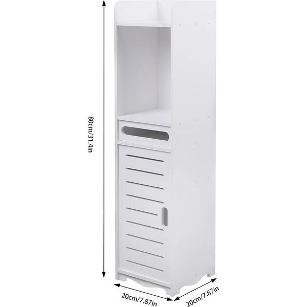 Armadio Da Bagno - Armadio Sottile Con 3 Ripiani - Portarotolo Integrato - Indipendente - Pvc - 3 Kg Per Ripiano - Bianco-image