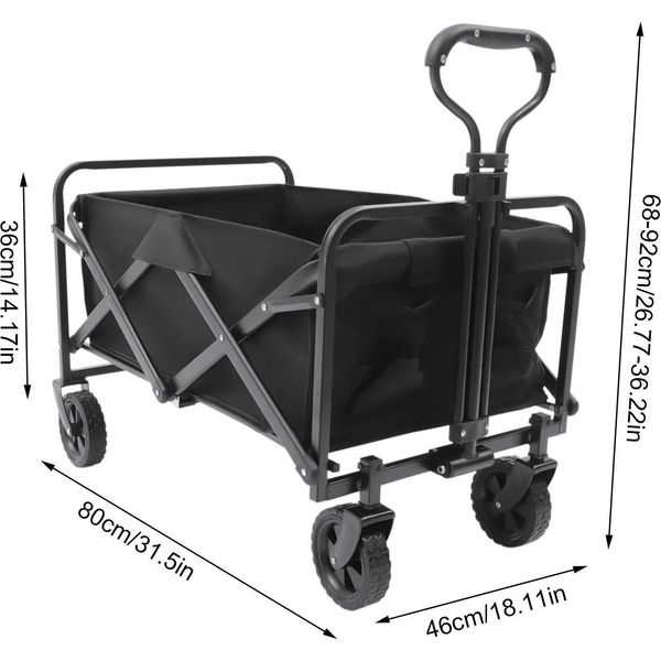 Carrello Pieghevole - Carrello Da Giardino/Spesa - Portata 80 Kg - Stabile - Con Ruote - Per Campeggio E Attività All'aperto - Nero-image