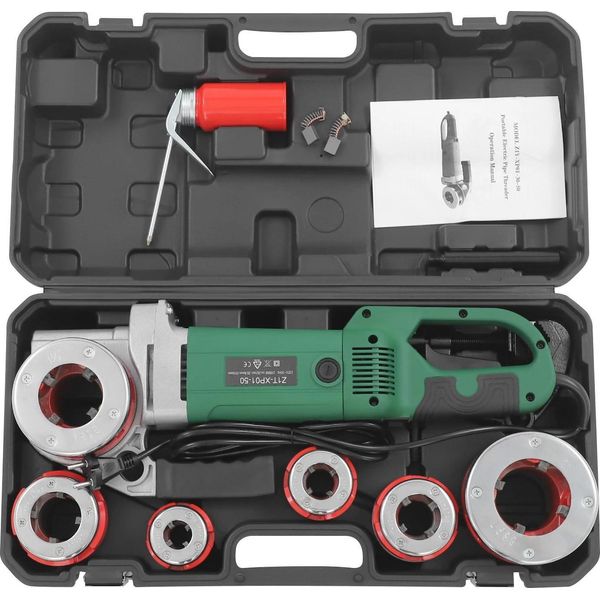 Filettatrice Elettrica Per Tubi - Set Portatile Per Filettatura - 6 Teste Di Taglio 1,27–5,08 Cm - Ø Tubo 20,9–59,6 Mm --image
