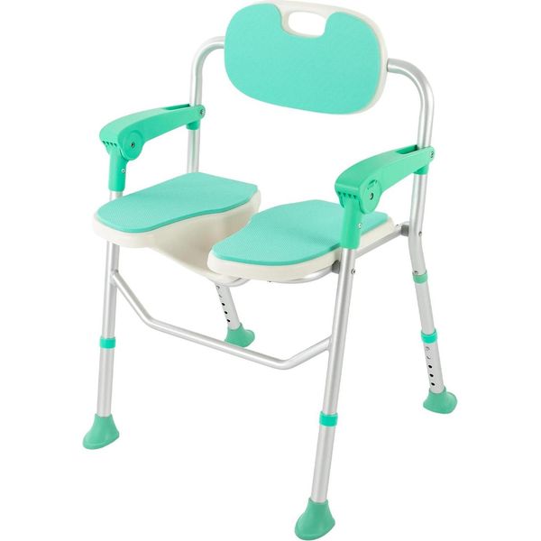 Sedia Da Doccia - Sedia Da Bagno Con Schienale E Braccioli - Regolabile In Altezza - Portata 150 Kg - Per Anziani E Donne In Gravidanza - Blu-image