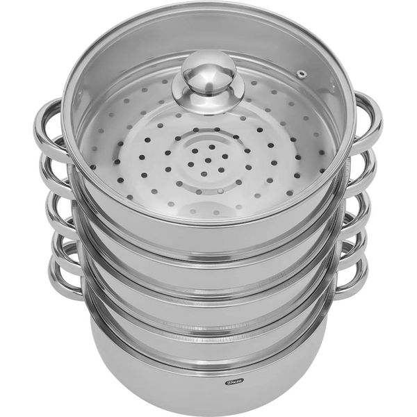 Vaporiera In Acciaio Inossidabile - Pentola A Pressione/Vaporiera - 26 Cm - 5 Strati - Impilabile - Robusta - Facile Da Pulire - Bianca-image
