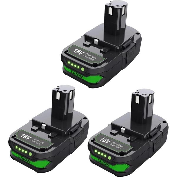 Pacco Di 3 Batterie Di Ricambio - 18 V Li-Ion - 3000 Mah - Compatibile Con P107 P108 RB18L50 - Per Utensili Elettrici Senza Fili - Beige-image