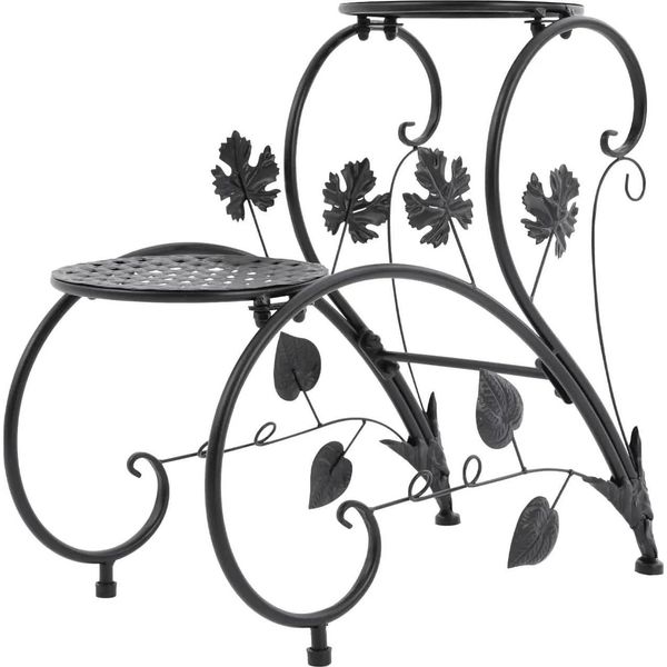 Set Di 2 Portafiori - Portavasi Rotondi - Metallo - Autoportanti - Design Moderno - Nero-image
