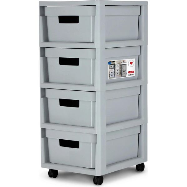Armadio Contenitore - Torre Di Cassetti - 4 Cassetti - Capacità 4×11 L - Grigio-image