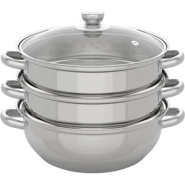Cuocivapore - Pentola A Vapore - 3 Livelli - 28 Cm - Acciaio Inossidabile - Grigio Chiaro-image