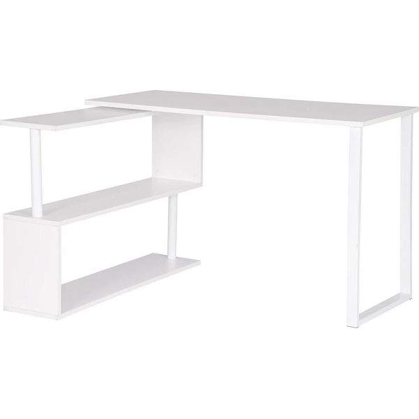 Scrivania Angolare - Scrivania Per Computer A Forma Di L - Con 2 Ripiani - Piano In Mdf E Struttura In Metallo - Dimensioni 120X100X74 Cm - Bianco-image