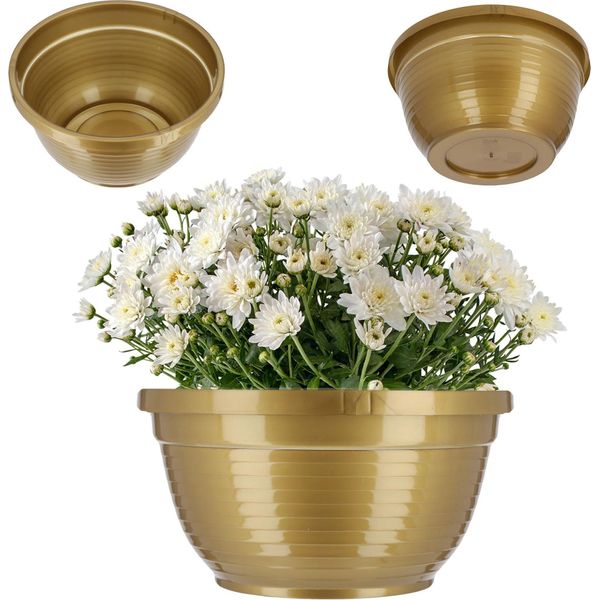 Vaso Per Fiori Da Cimitero - Plastica - Ø 13 Cm - Taglia M - Oro-image