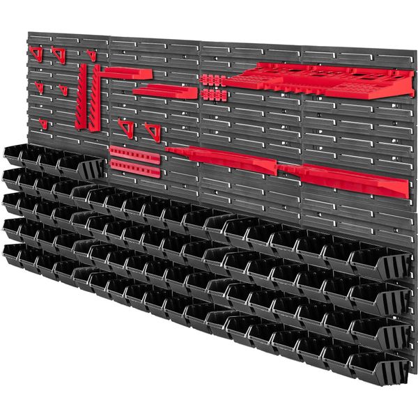 Pannello Portautensili - Set Pannello Forato/Pannello Portautensili - 156 X 78 Cm - 101 Pezzi - Per Officina E Garage - Con Contenitori-image