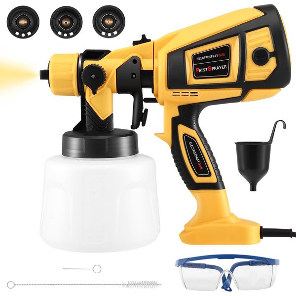Spruzzatore Per Vernici - Pistola A Spruzzo Elettrica - 850 W - 4 Ugelli - 3 Modelli Di Spruzzo - Serbatoio Rimovibile Da 1400 Ml - Spina Ue Da 220 V - - Giallo-image