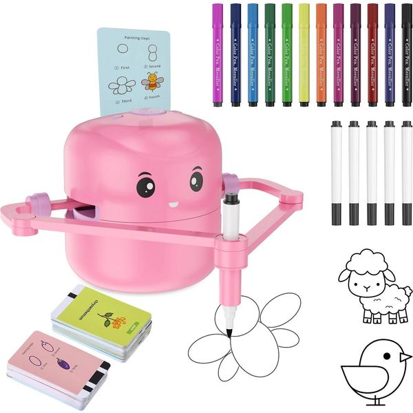 Robot Da Disegno Per Bambini - Proiettore Da Disegno - 100 Schede - Comando Vocale - Ricaricabile - Giocattolo Educativo - Rosa-image