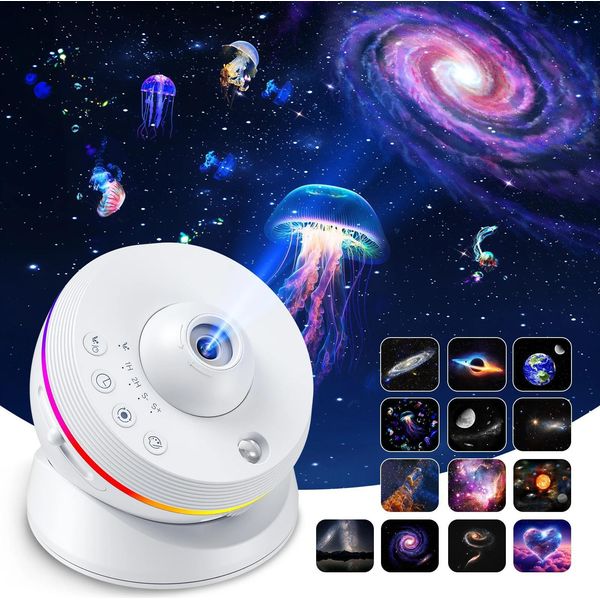 Proiettore Stellare Galaxy Led Luce Notturna - Proiettore Planetario - 4K Hd - 13 In 1 - Rotazione A 360° - Alimentazione Ca - Lampadina Inclusa - Luce Bianca - Bianco-image